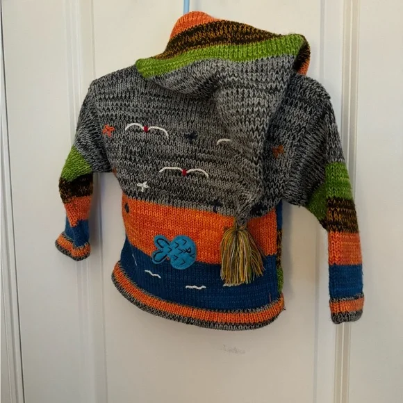 Handmade Woolen Kids Hoodie - Multicolor - Picture 2 of 2